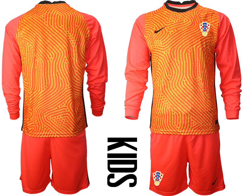 Cheap Youth 2021 European Cup Croatia red Long sleeve goalkeeper Soccer Jersey